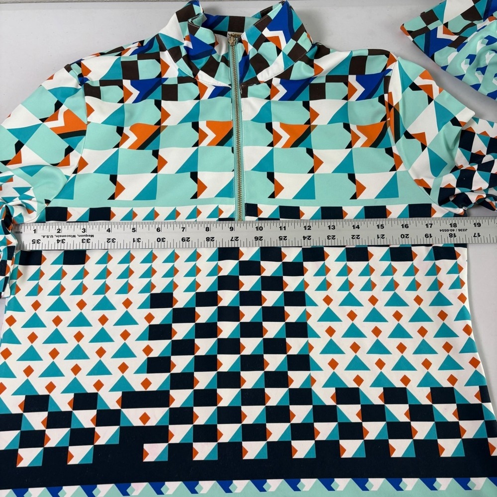 Jean Pierre Klifa Paris Golf Top Size M BLue Orange Pixal Print 1/4 Zip Athletic - Picture 10 of 14
